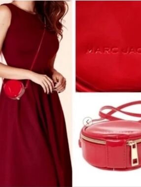 MARC JACOBS MINI 4” RED PATENT LEATHER CROSSBODY ROUND CIRCLE CANTEEN